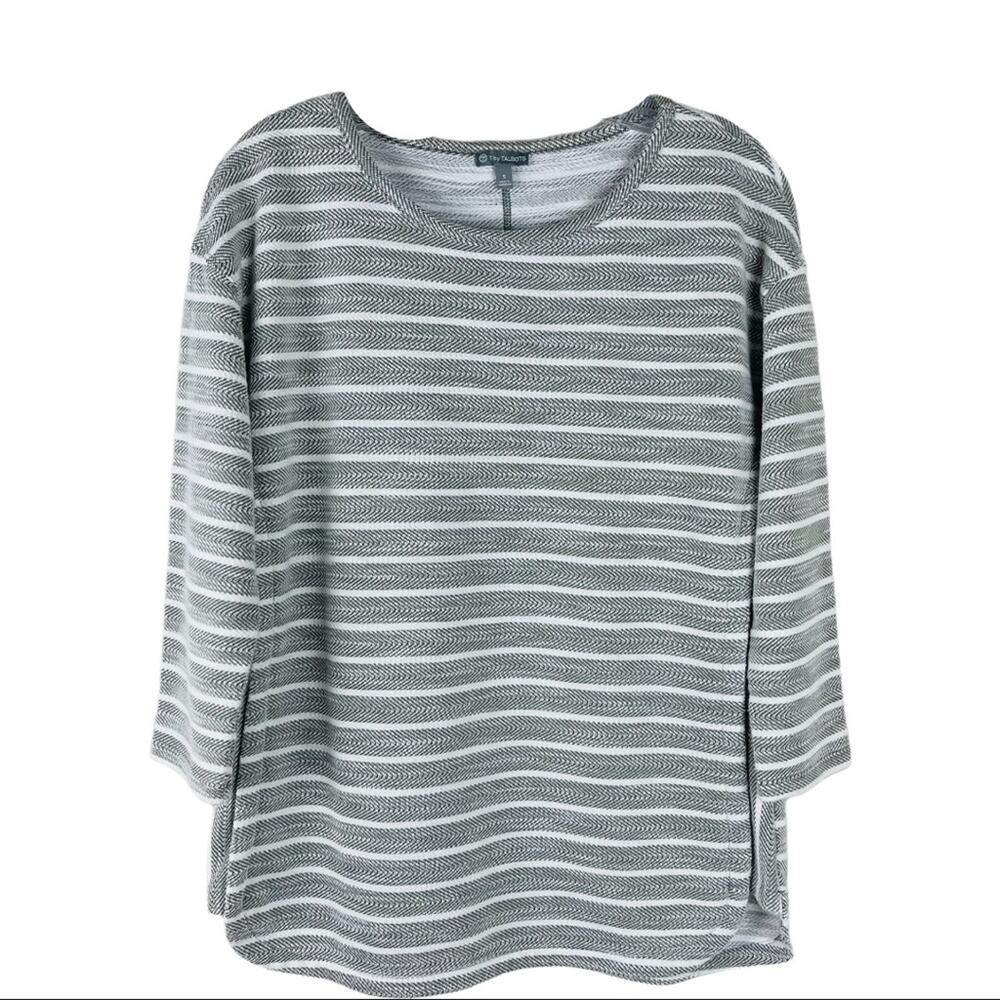 T by Talbots green white stripe coastal textured pullover beach lounge top small